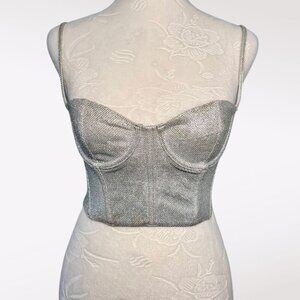 White Fox Silver Metallic Corset Top Glitter Bustier XS